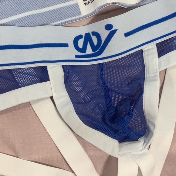 Wangjiang mesh pouch jock athletic support open back XL blue & white